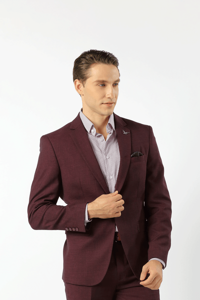 Scuzzatti Suit Burgundy Houston Hopsack Weave Stretch Suit