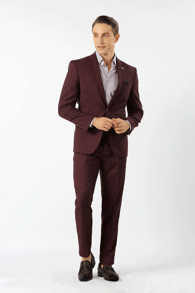 Scuzzatti Suit Burgundy Houston Hopsack Weave Stretch Suit