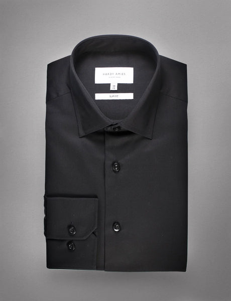 Hardy Amies Plain Black Shirt (Slim Fit) HA398SF