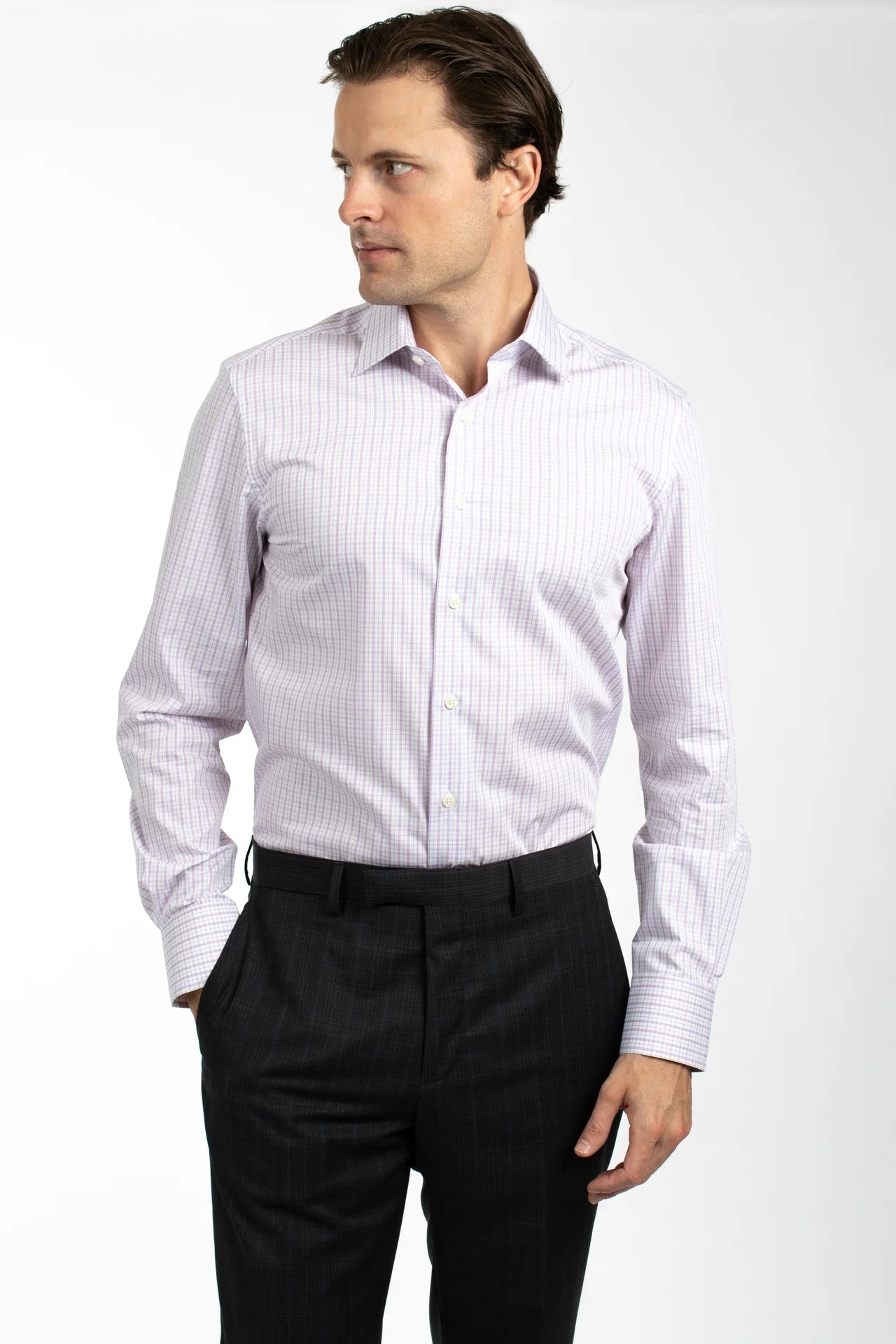 Hardy Amies Lilac Royal Twill Check Shirt (Slim Fit) HA419SF