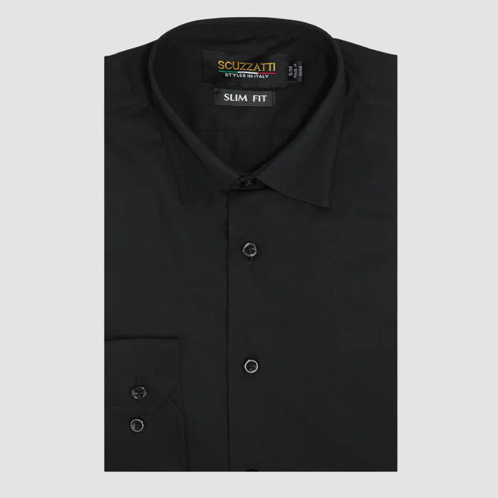 Scuzzatti Poplin Dress Shirt Slim Fit - Black